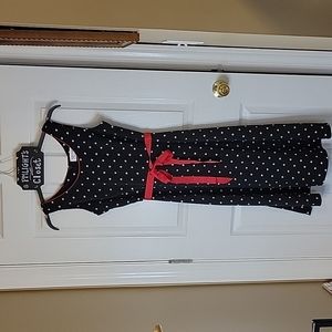 Studio 1 Petite Dress 8P Polka Dot Black White Red Sleeveless Ribbon Belt